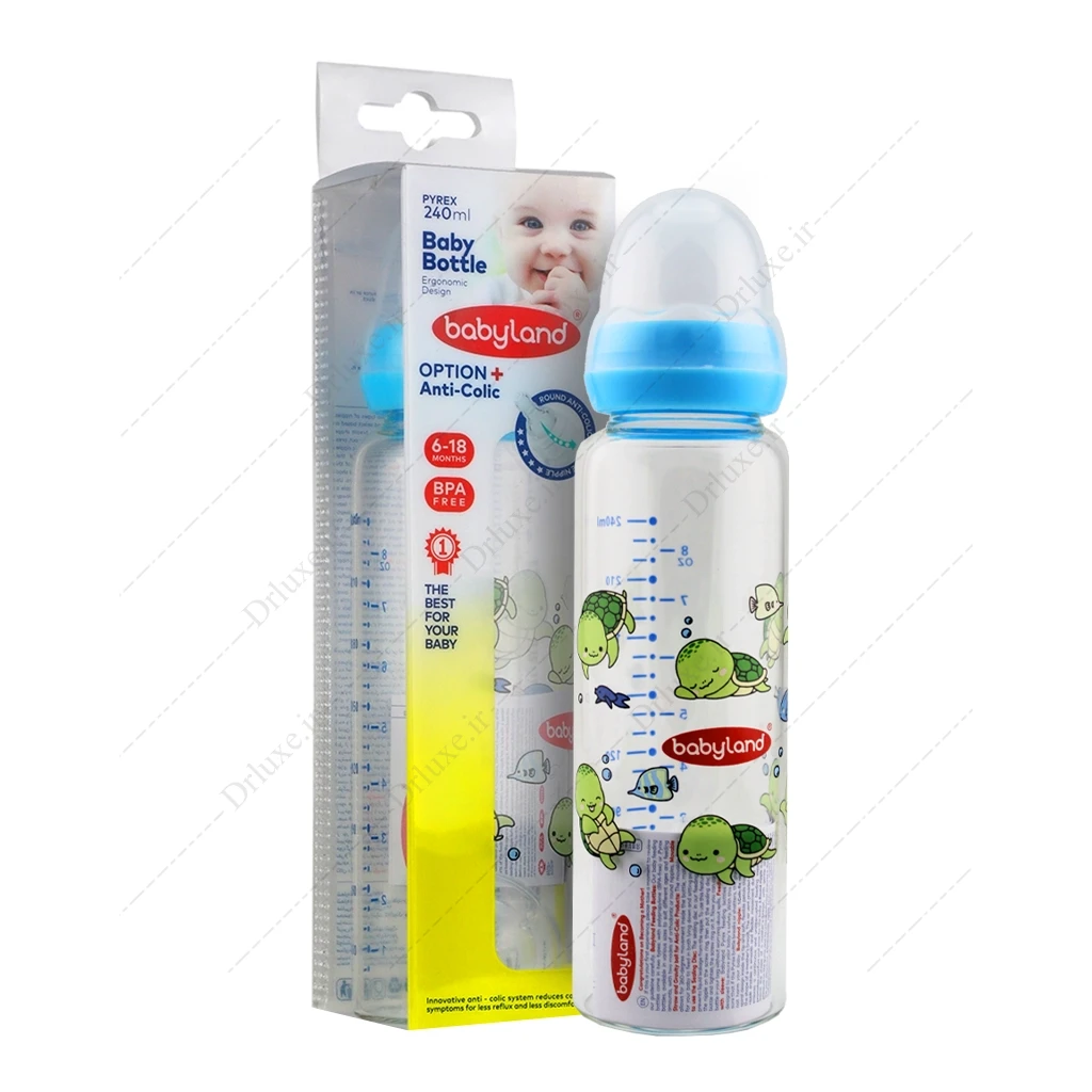 بطری شیر خوری 6-18 ماه پیرکس بی بی لند کد 470 ظرفیت 240 میلی‌لیتر
